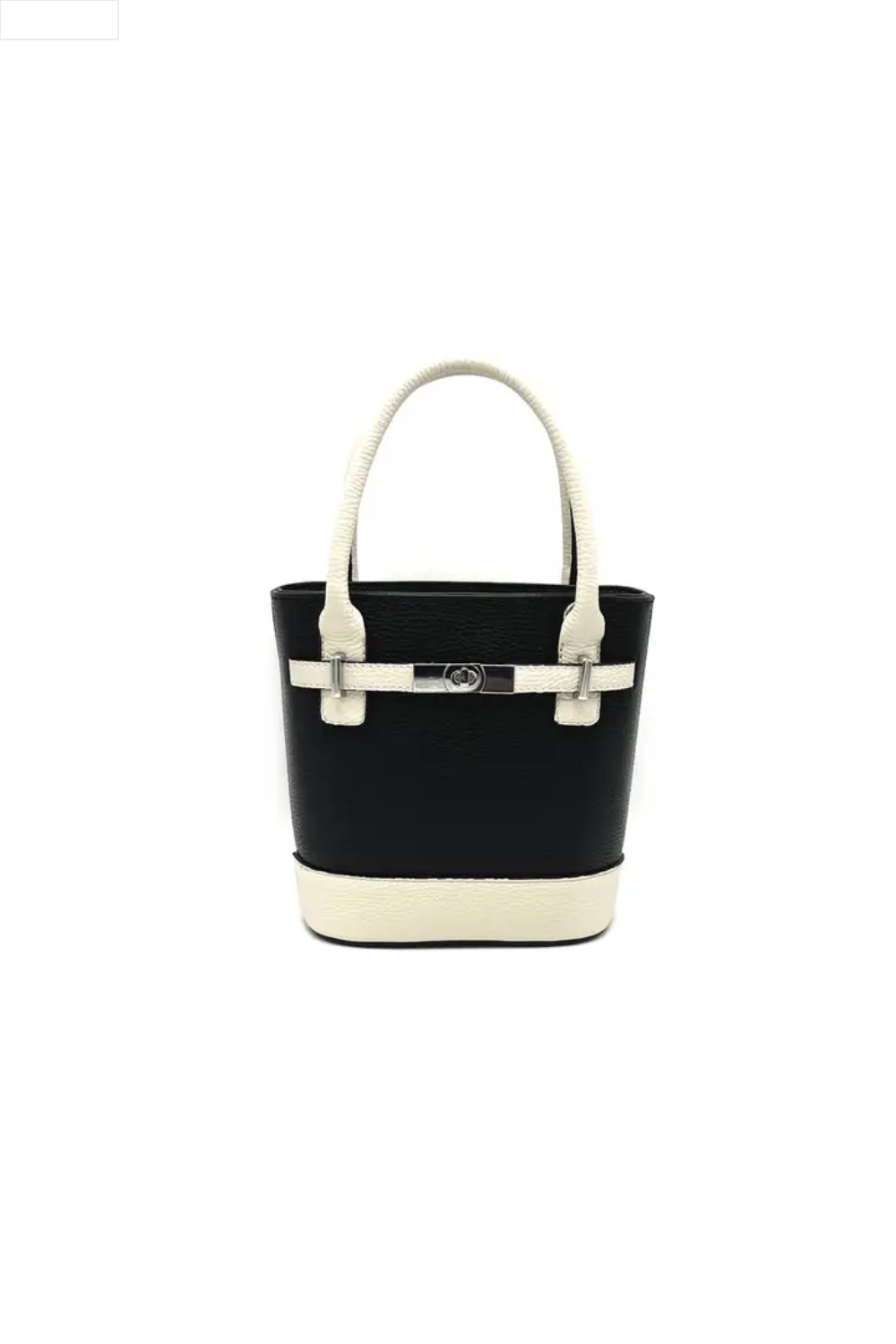 Black and white handbag on a white background