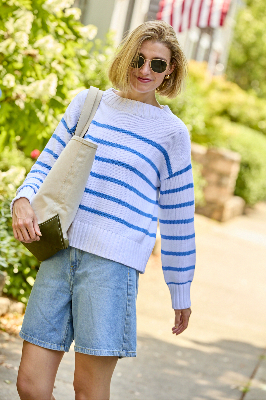 Woman in a stripe cotton crew neck