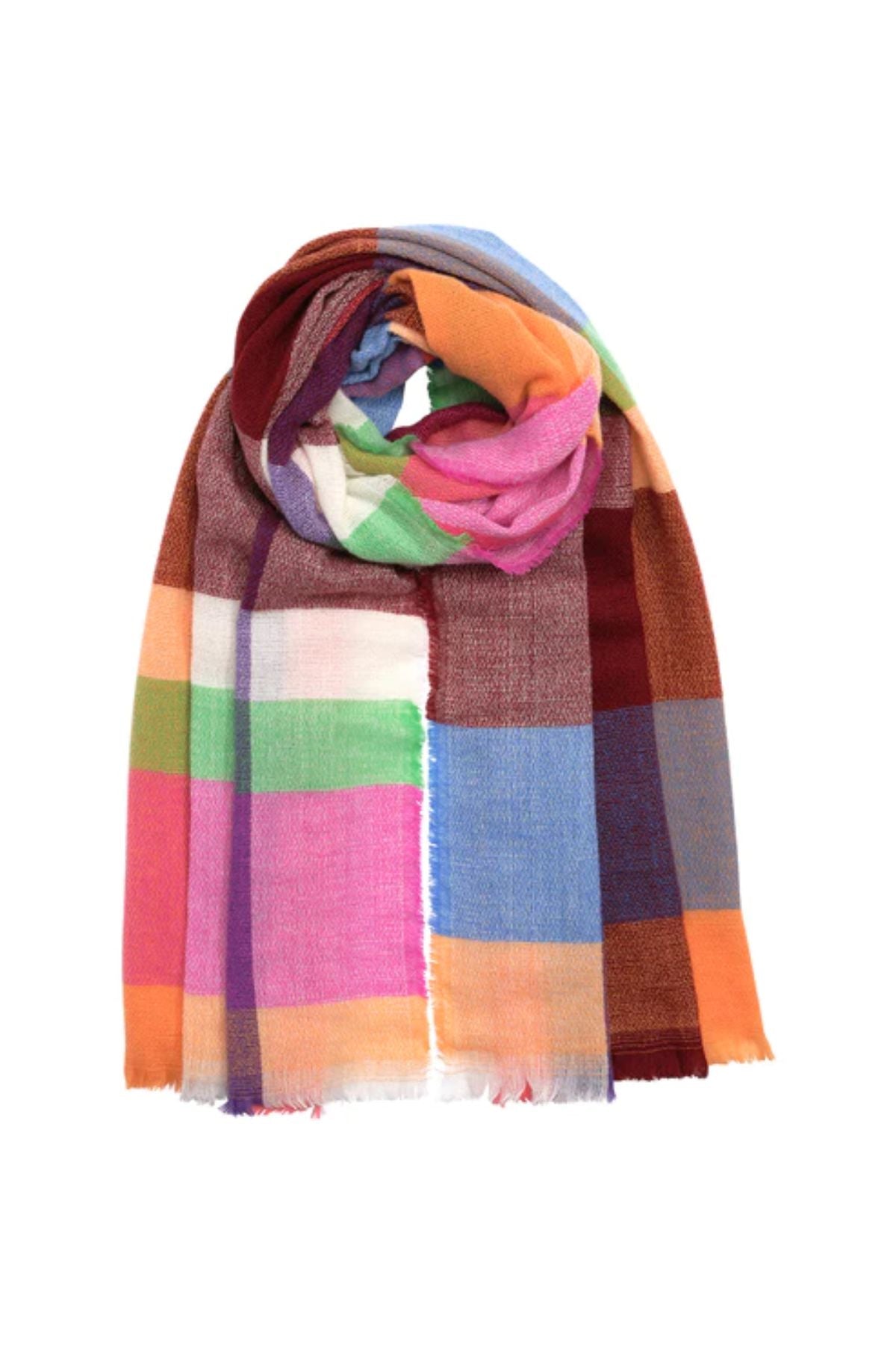 Plaid scarf with fringe