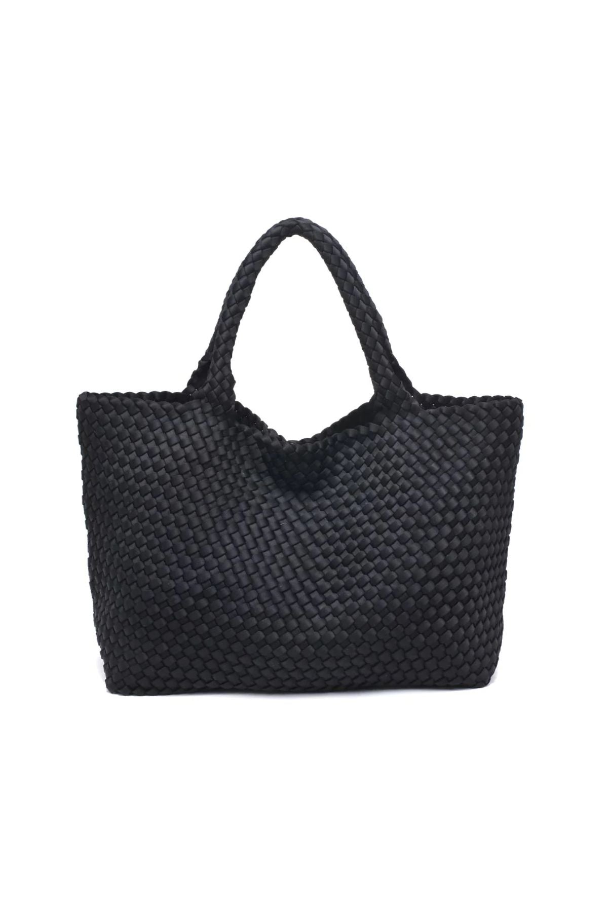 Black woven tote bag