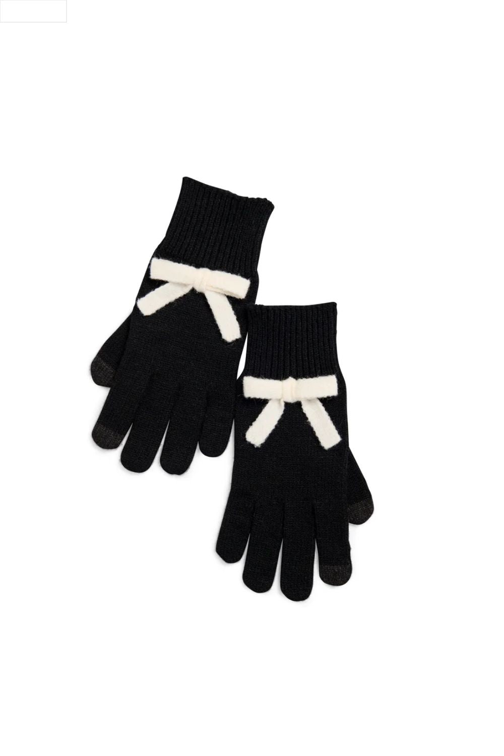 Pair of black gloves with white bows on a white background