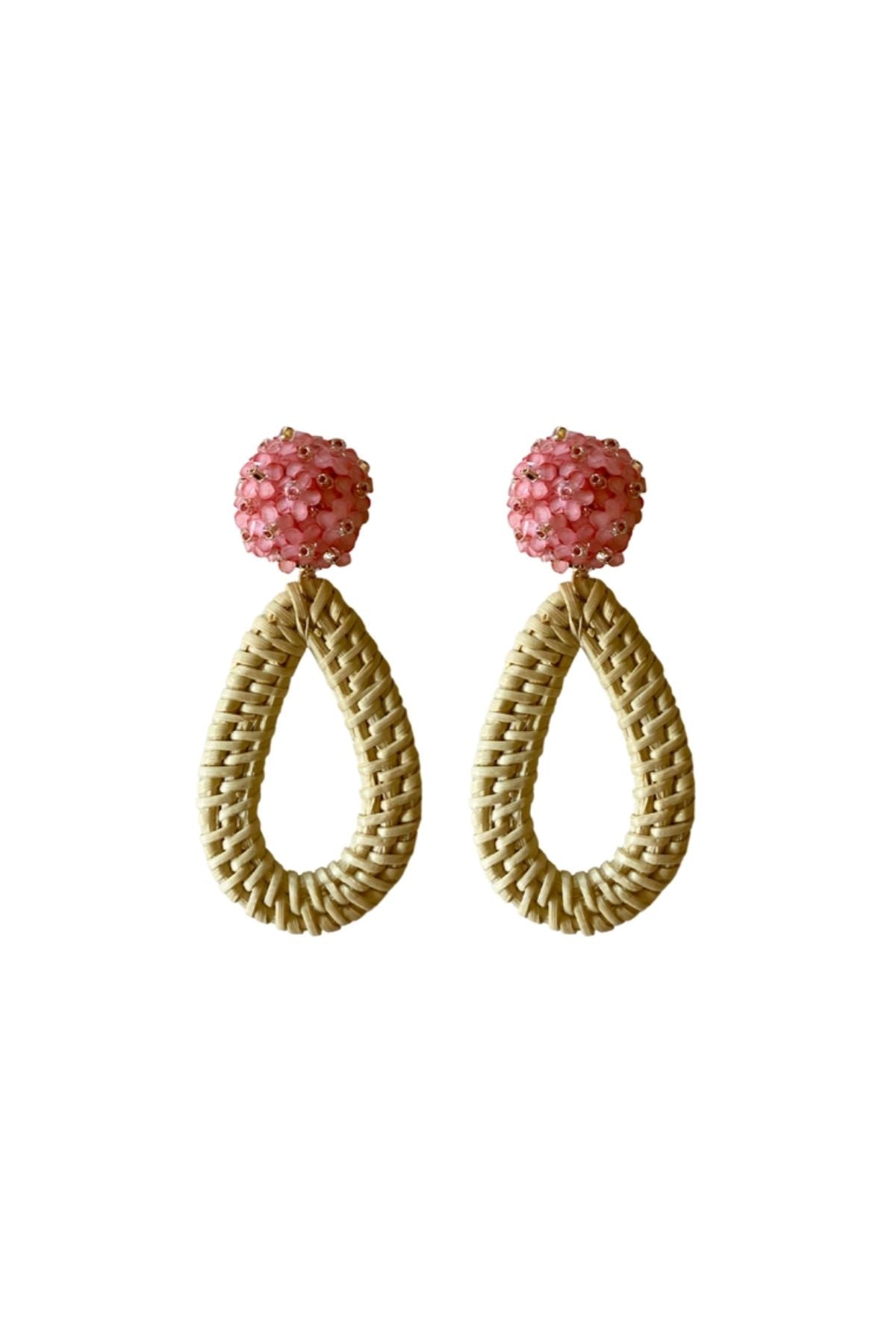 Pink rattan teardrop earring