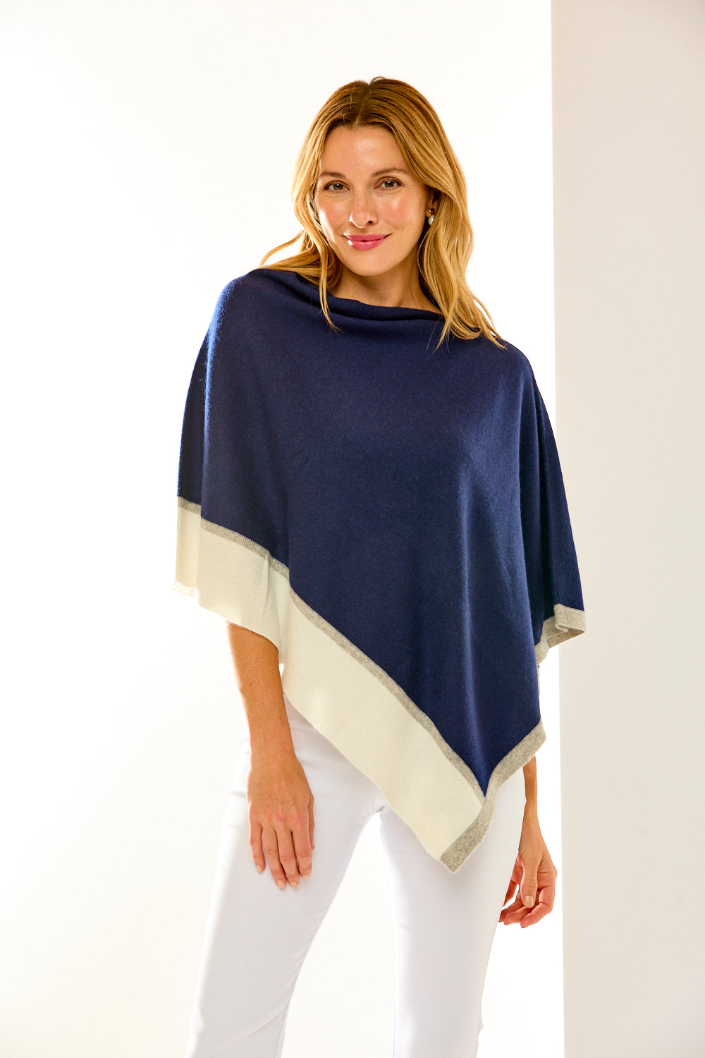 Stripe Band Poncho Navy Os