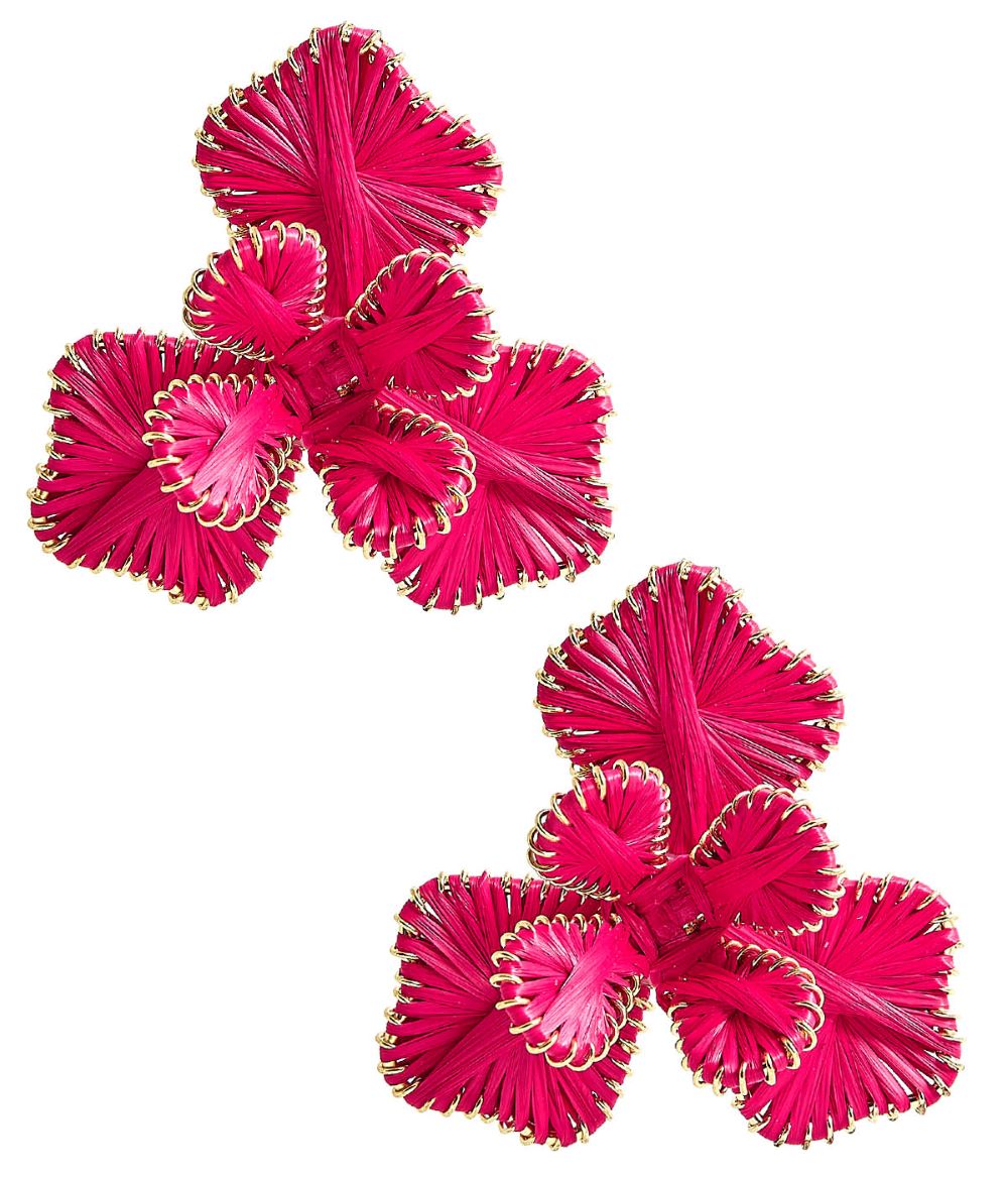 Hot pink raffia flower earring