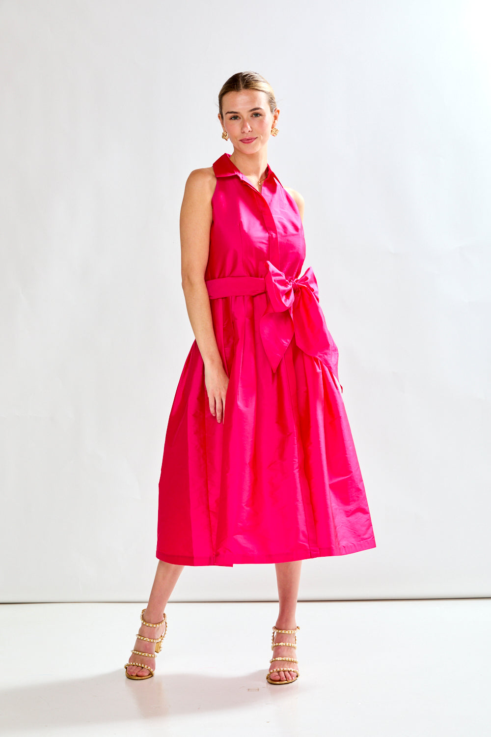 Woman in fuschia dress