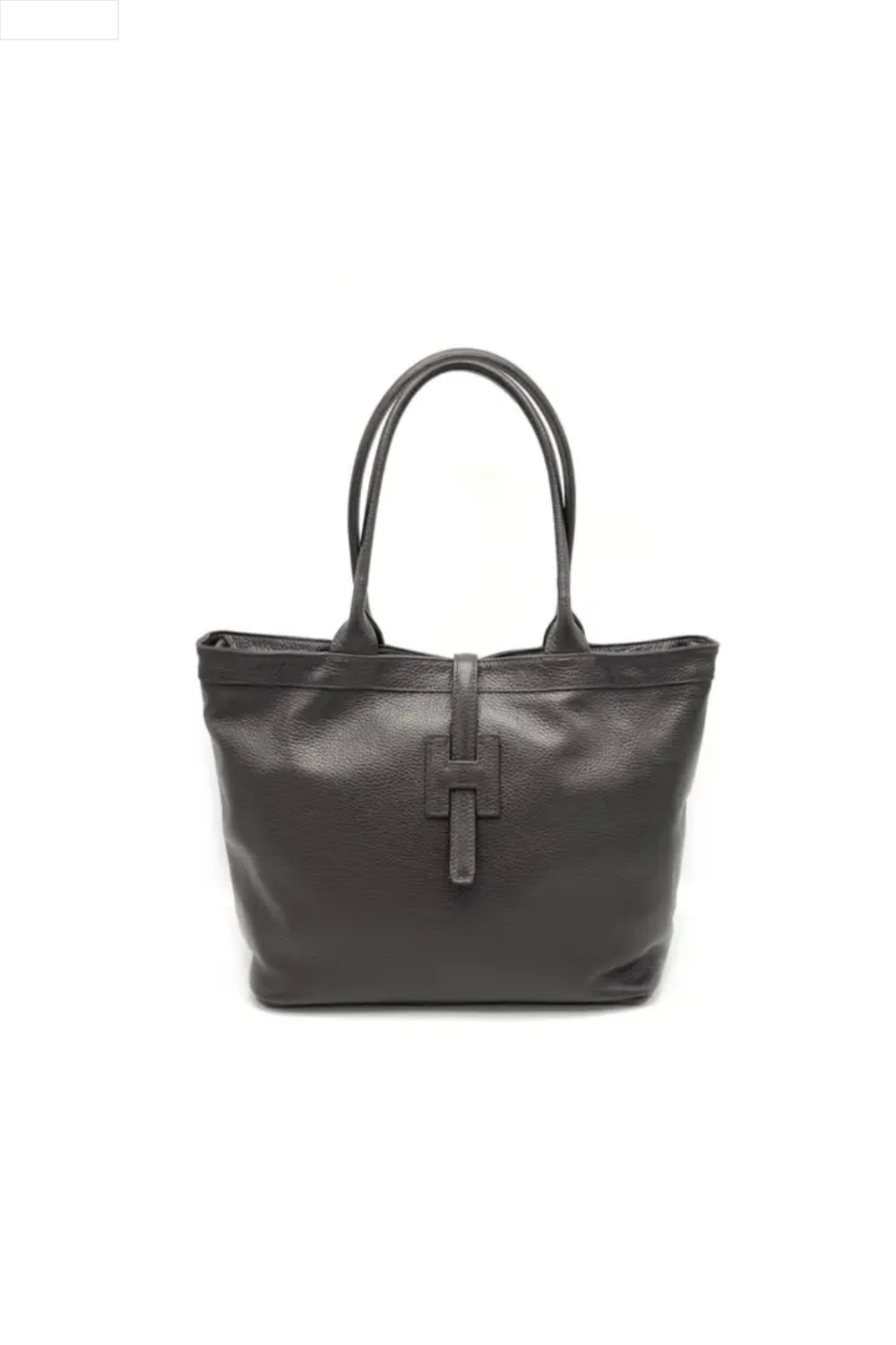 Dark brown leather handbag on a white background