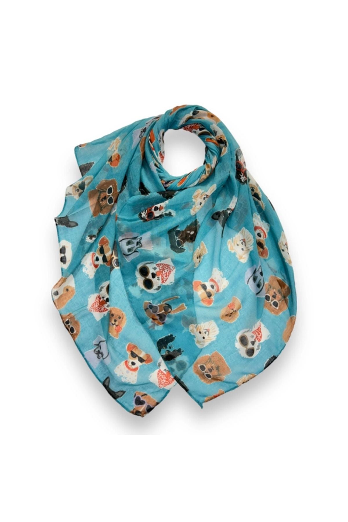 Blue dog with sunglasses scarf
