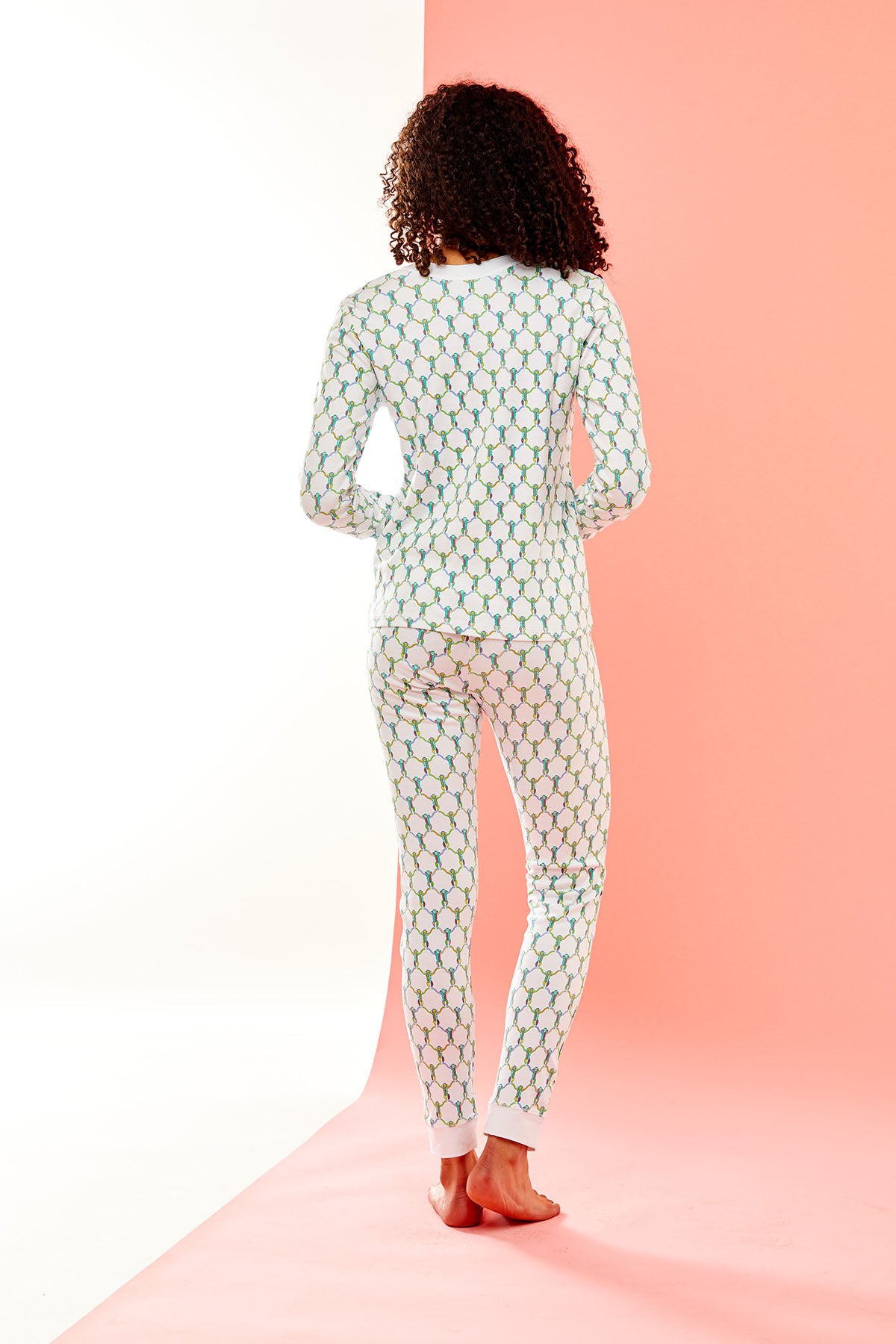 Woman in long sleeve pajamas