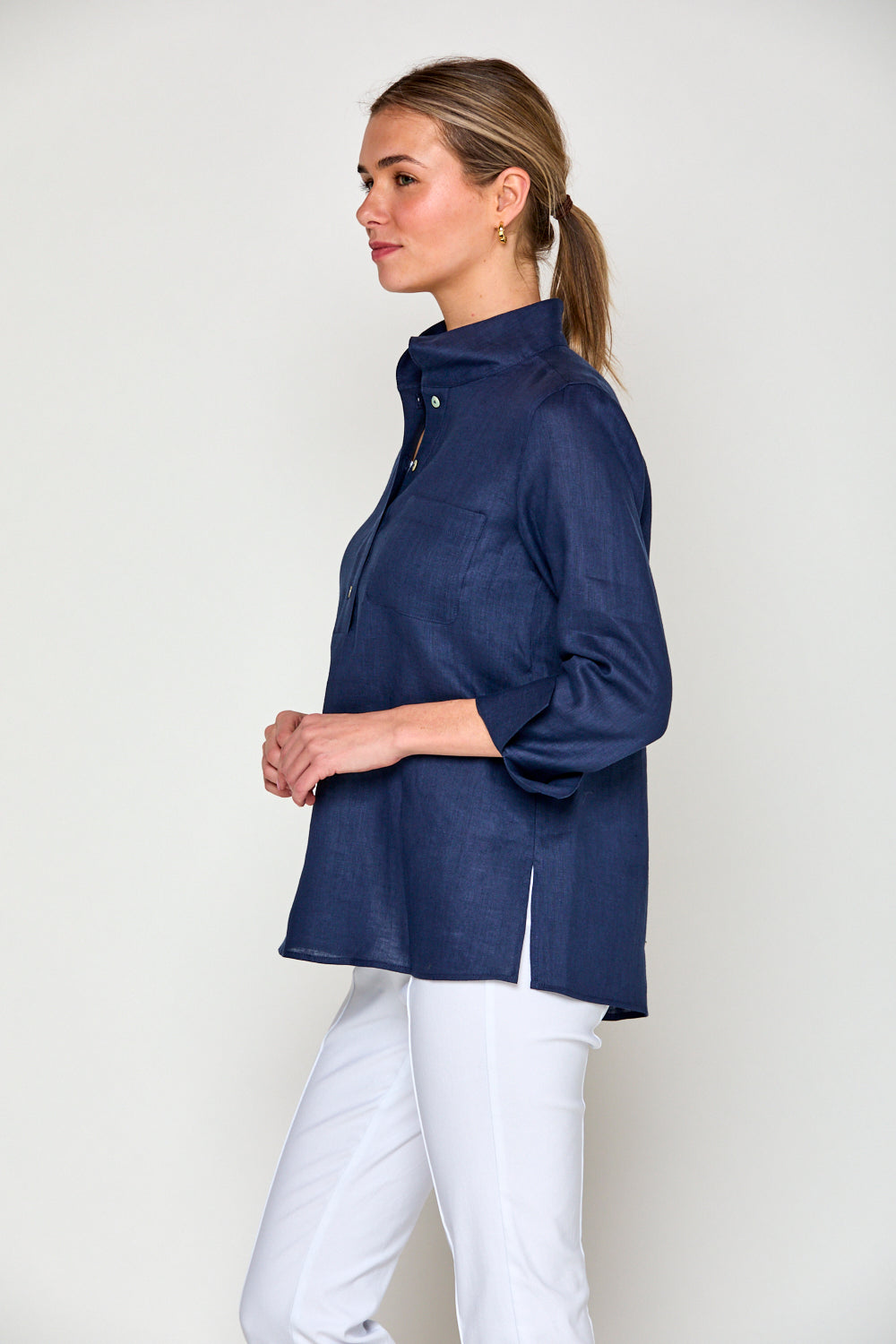 The Short Daniella Tunic in Solid Linen in Navy – Sara Campbell