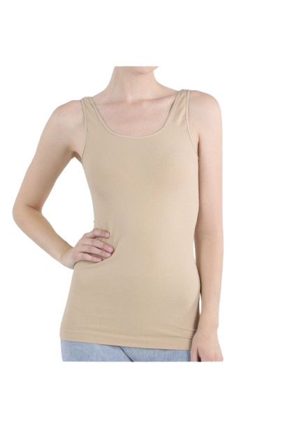 Woman in neutral fitted tank