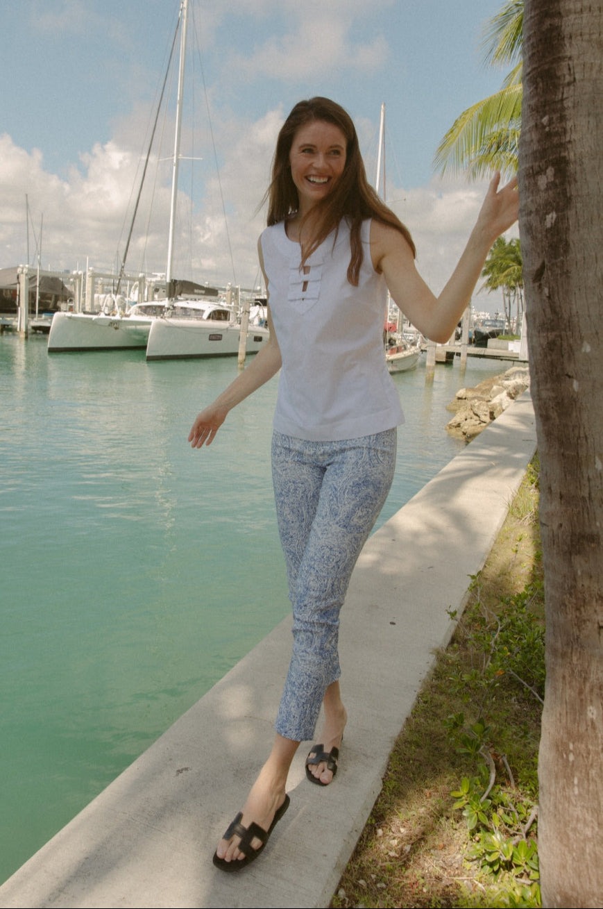 The Sheri Pant in Blue Damask
