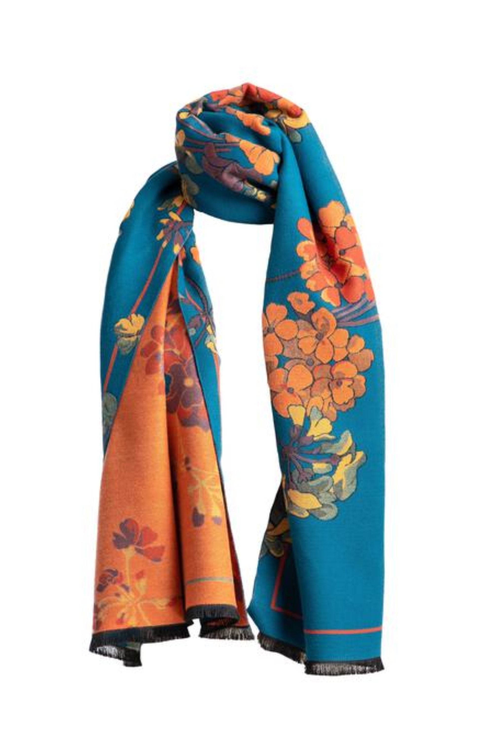 Turquoise and orange floral scarf