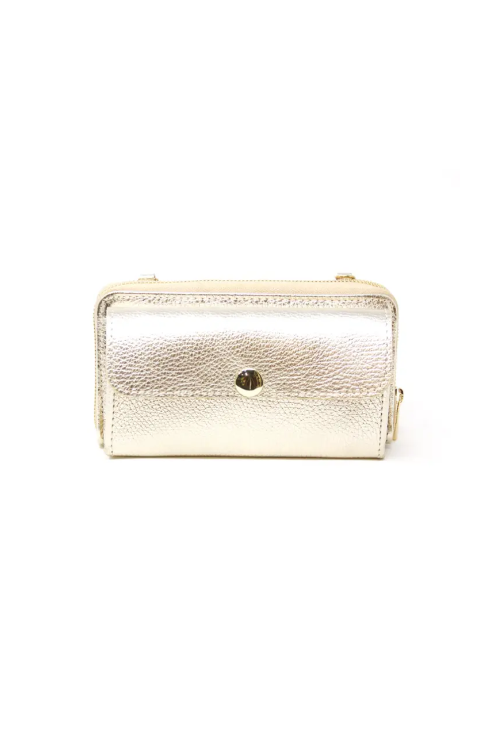 Gold metallic wallet on a white background