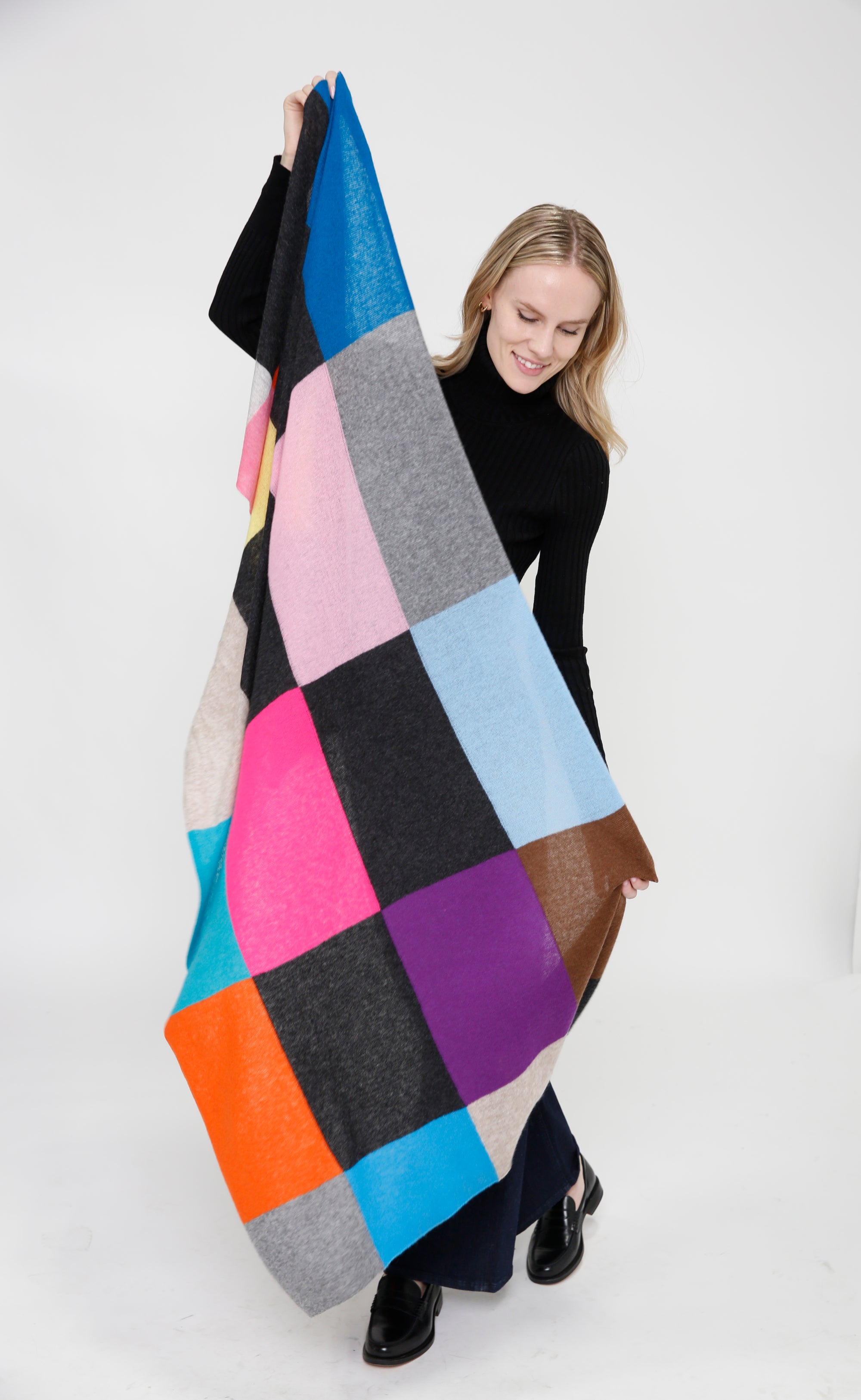 Woman in checker board scarf