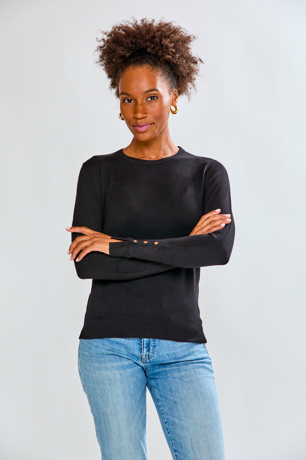 Crew Pullover With Button Cuffs
