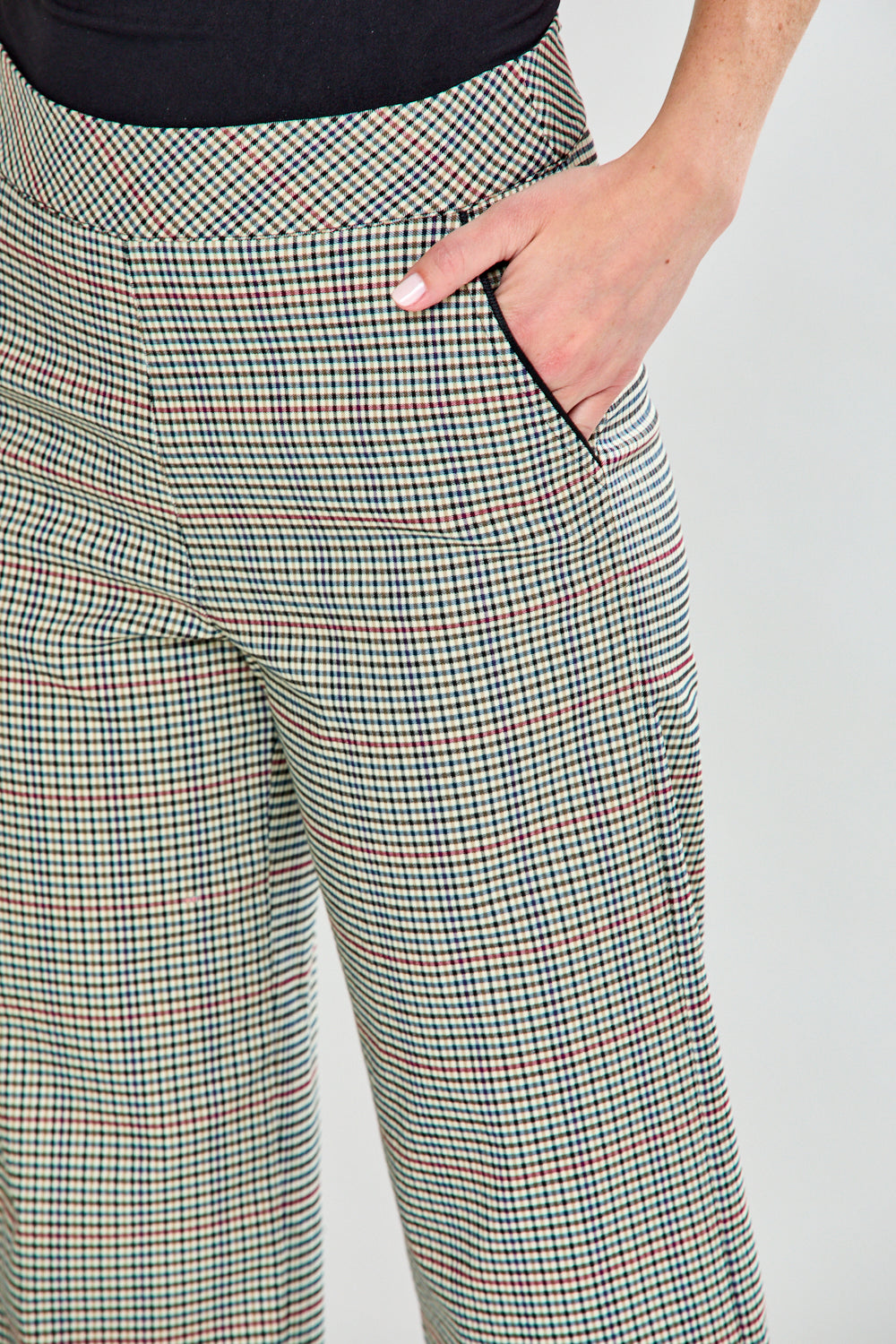Woman with multi check pant
