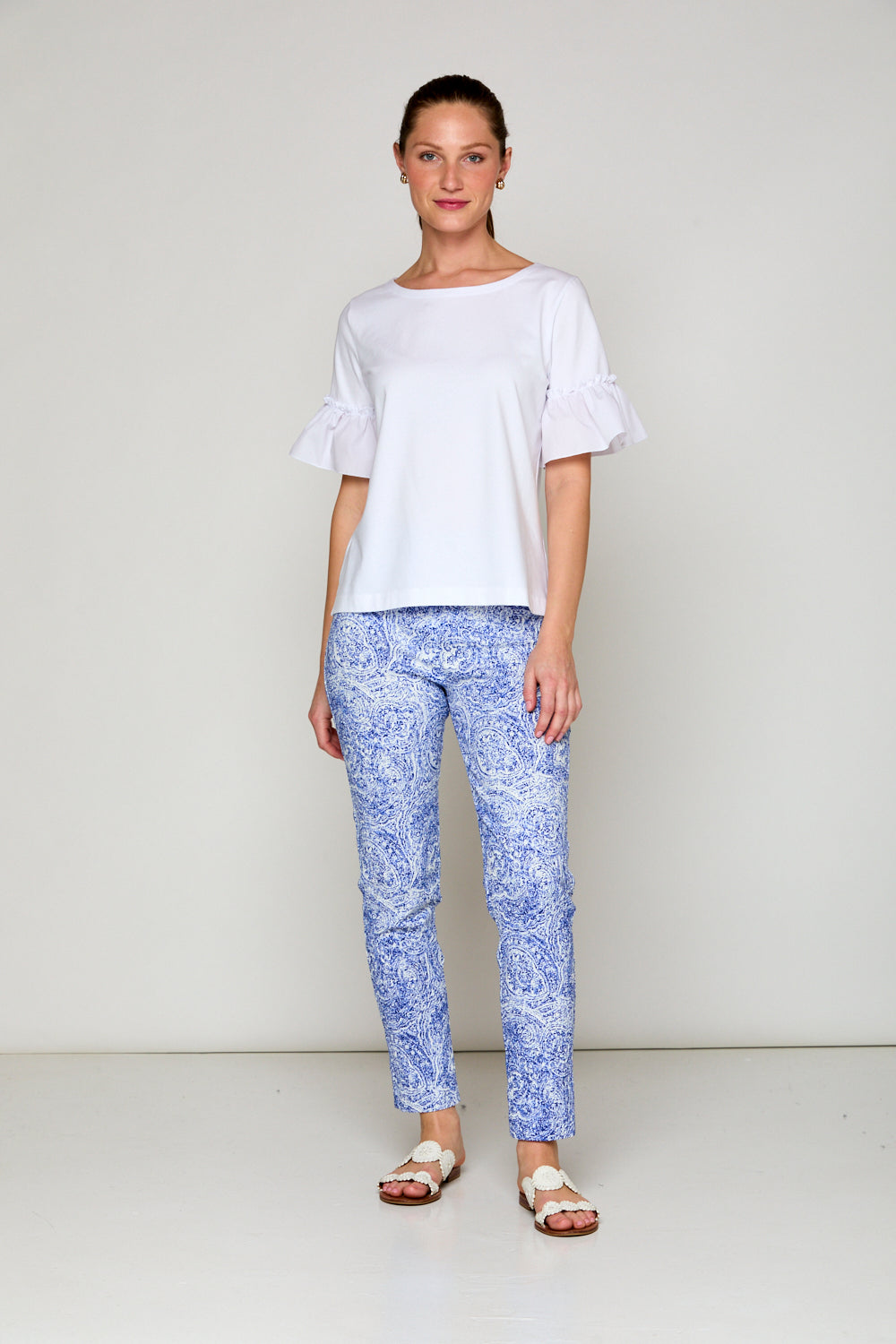 Woman in blue printed pant