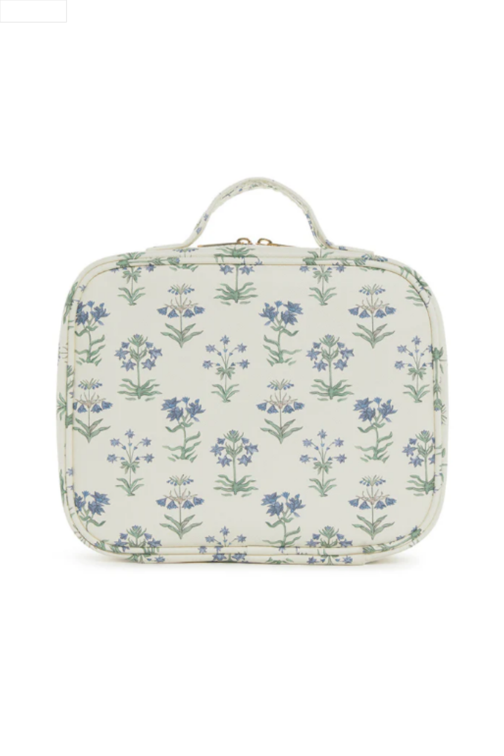 Floral-patterned toiletry bag on a white background