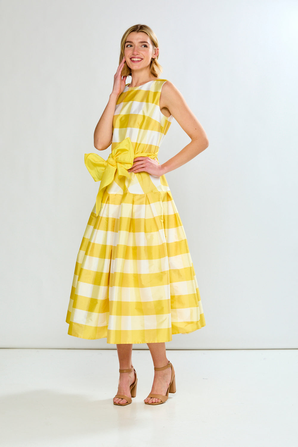 The Giselle Dress in Tea Length in Yellow Gingham 8