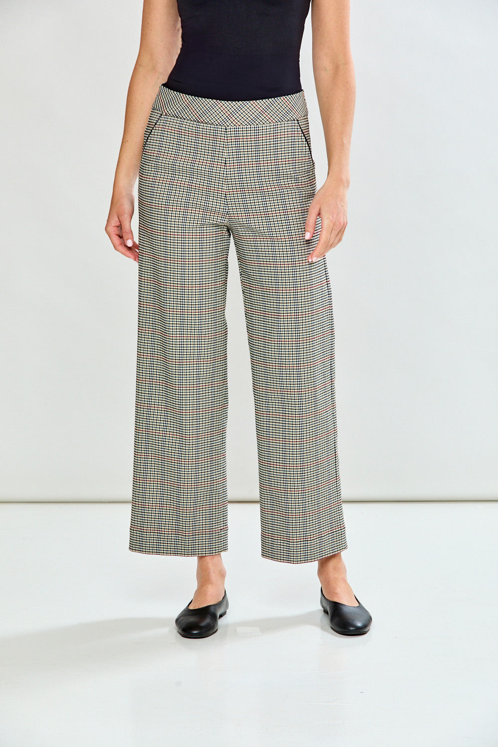 Woman with multi check pant