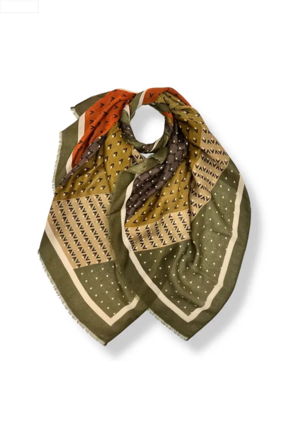 Multicolored patterned scarf on a white background