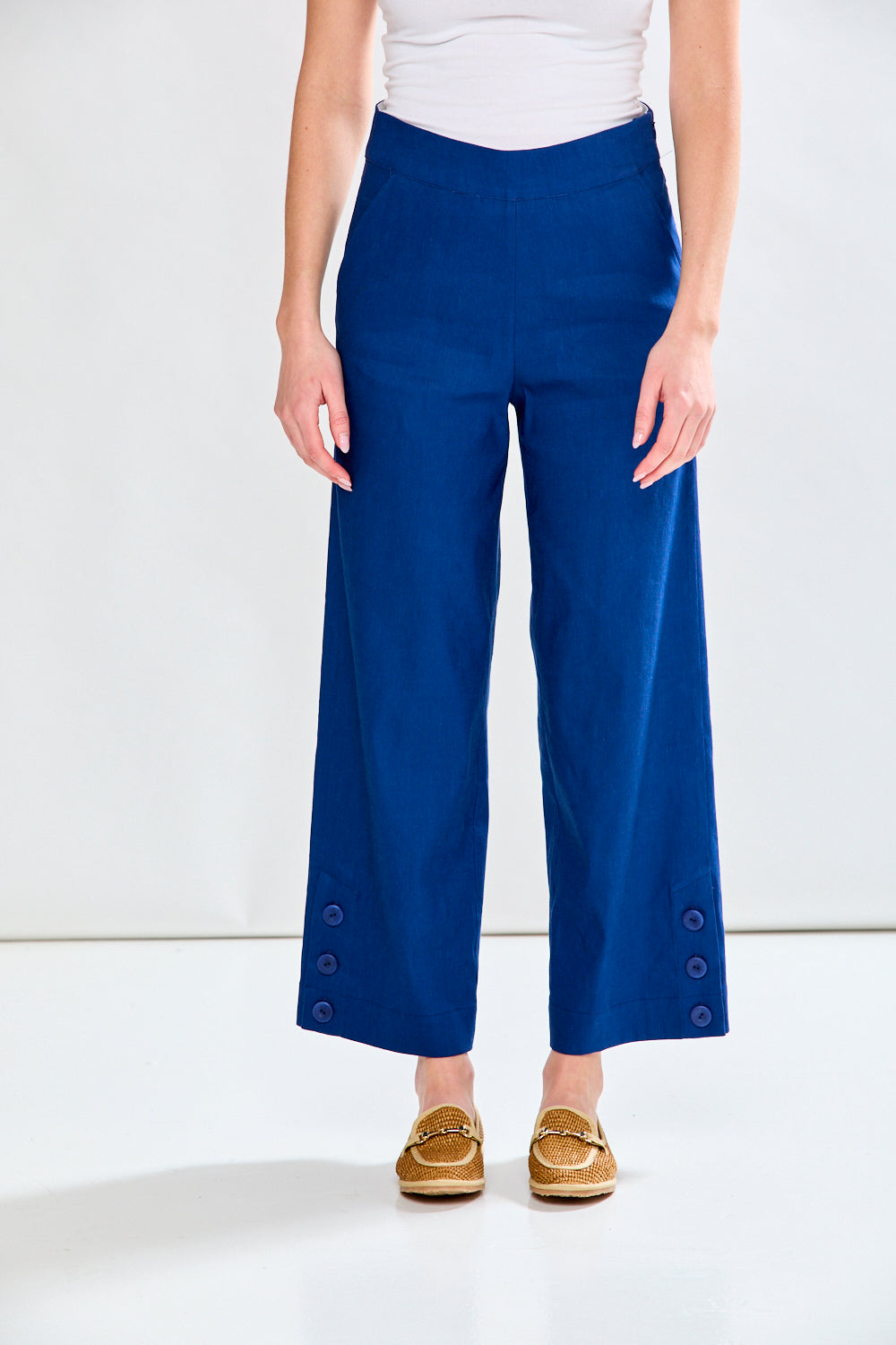 Woman in admiral blue pants