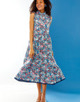 Woman in midi floral dress
