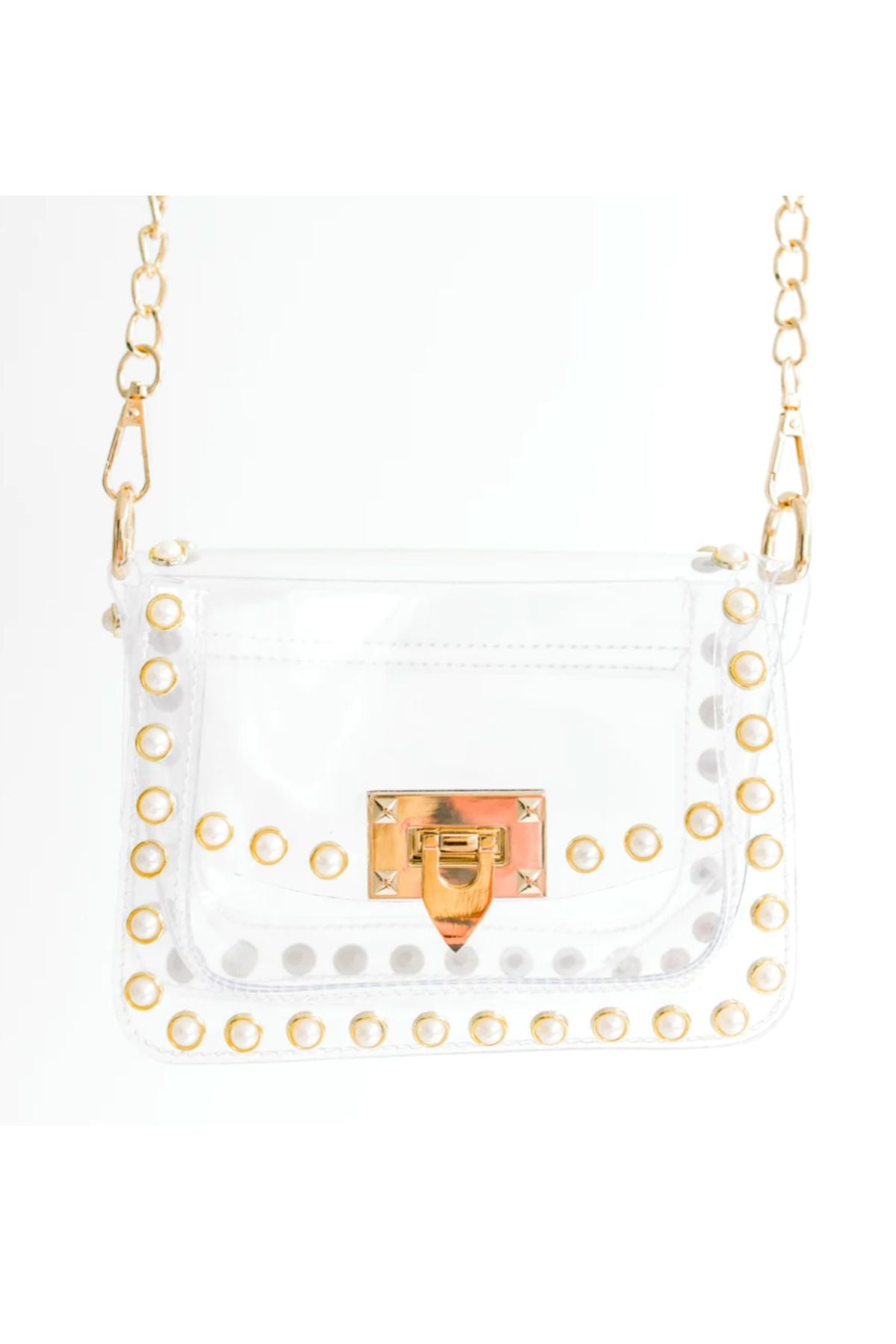 Clear handbag with pearl accents