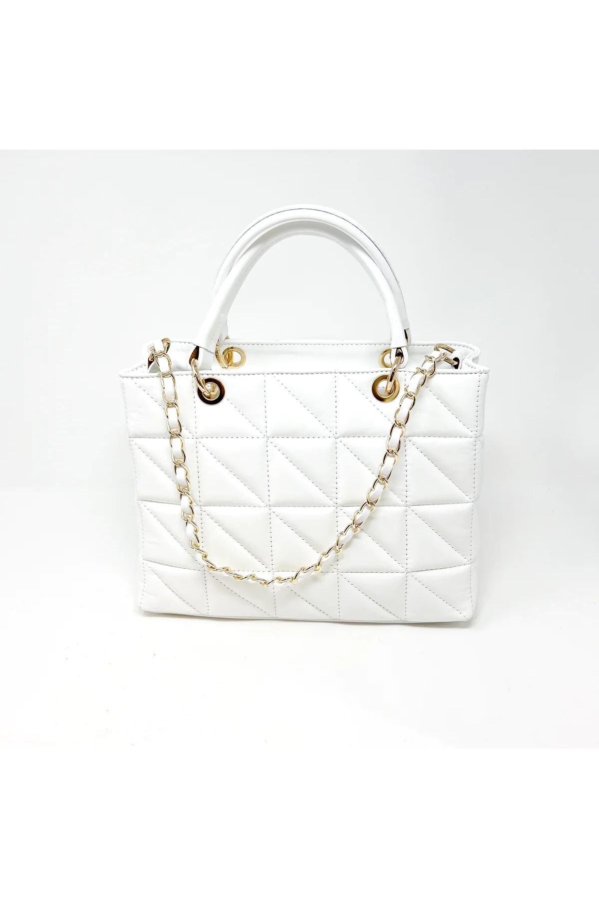 White leather quilted midi bag