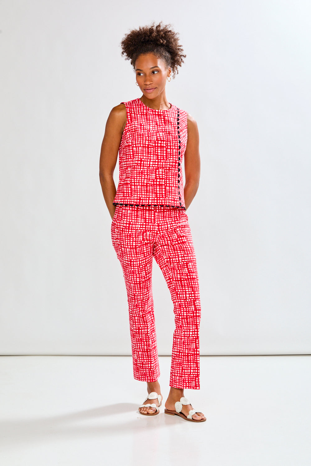 The Mallory Pant - Red Watercolor Grid – Sara Campbell
