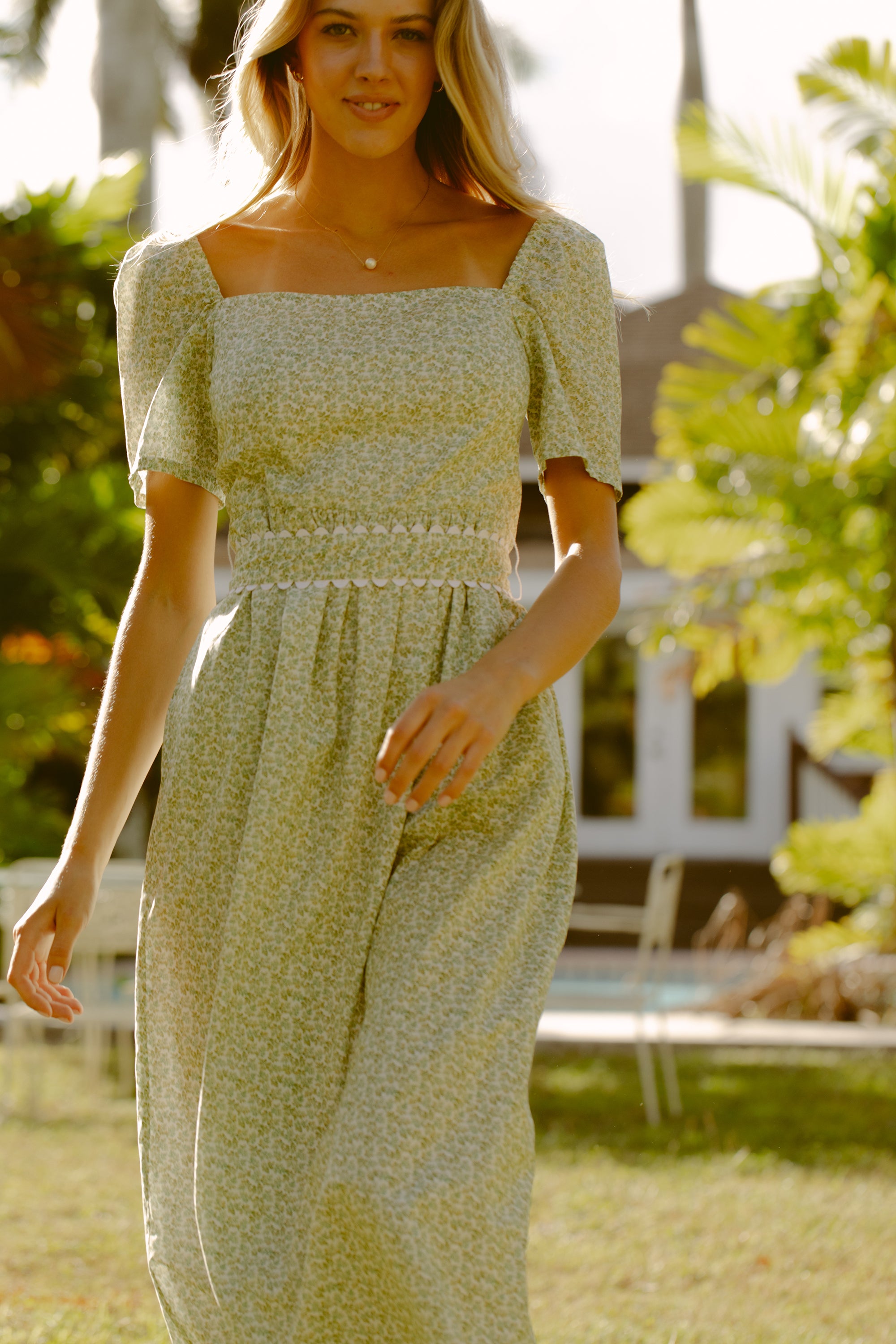 Woman in a green dress