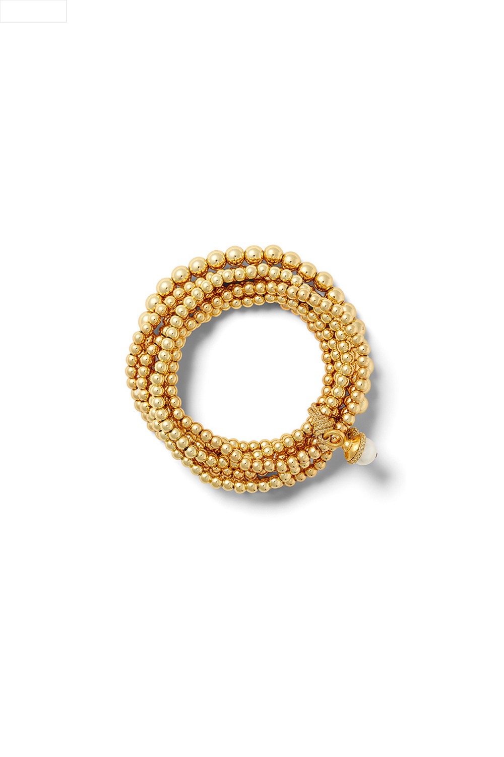 Gold beaded bracelet on a white background