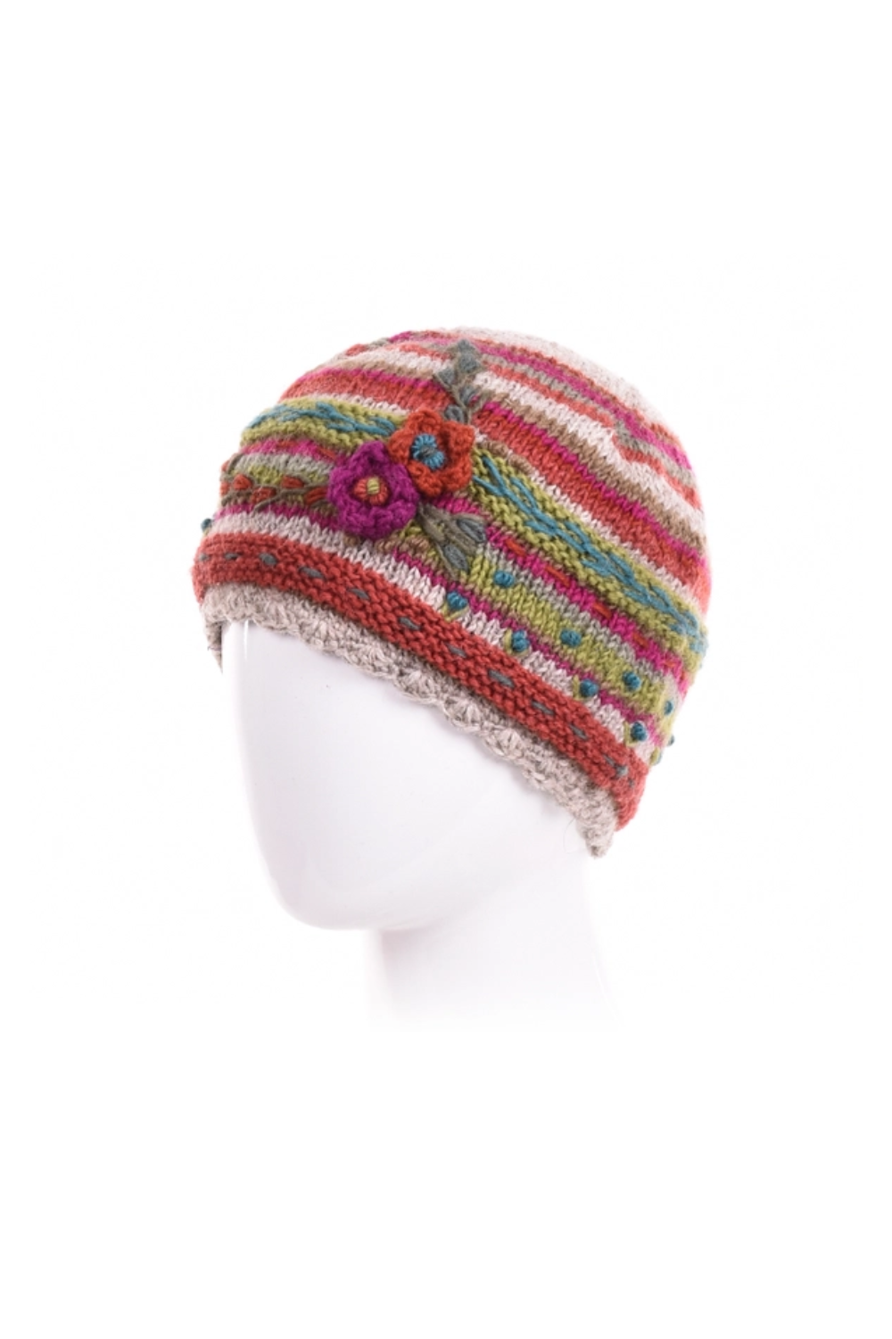 Knitted hat with floral designs