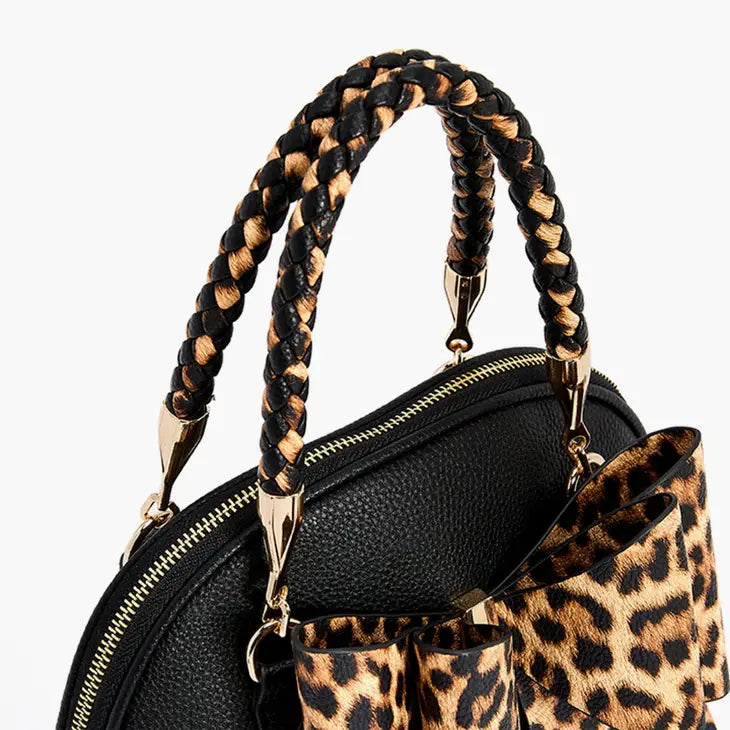 Handbag with leopard bow