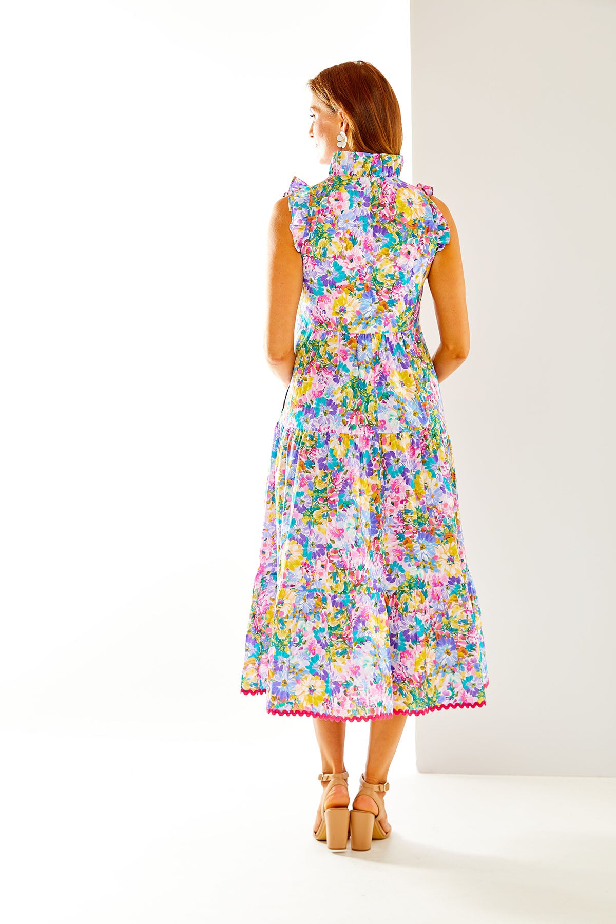 Woman in floral Lina maxi dress