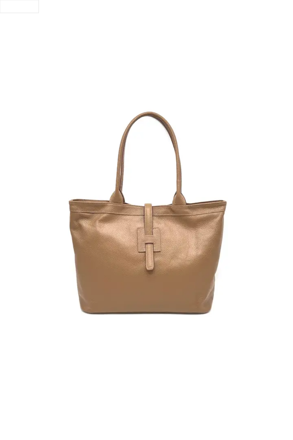 Camel leather handbag on a white background