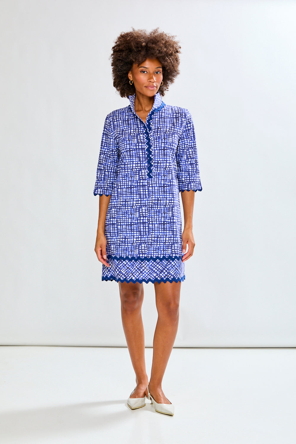 The Lorna Dress Blue Watercolor Grid / M