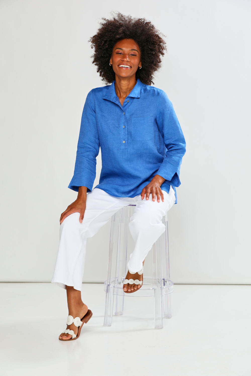 The Short Daniella Tunic in Solid Linen in Lapis Blue – Sara Campbell