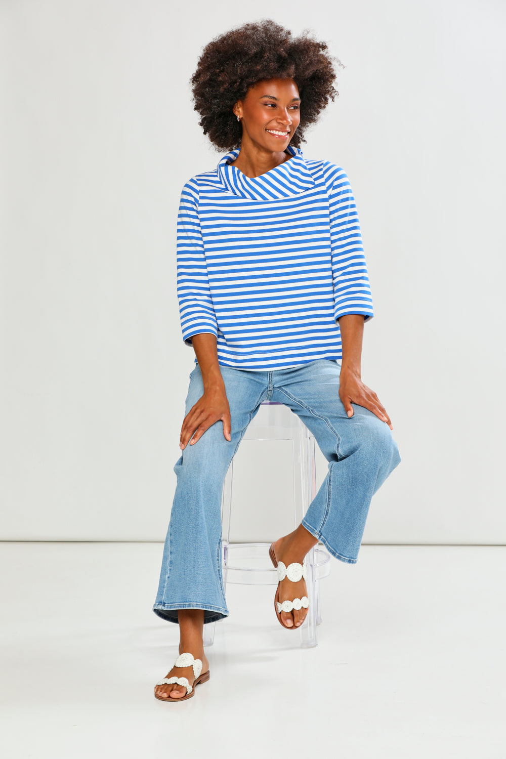 The Stripe Spencer Top in French Blue – Sara Campbell