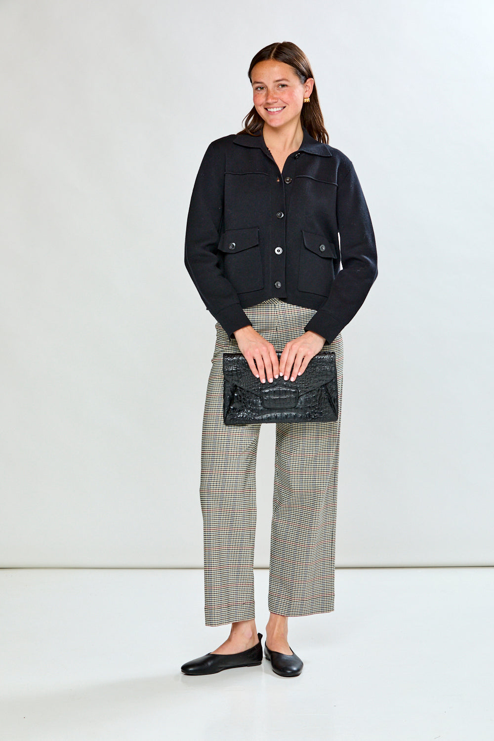 Woman with multi check pant