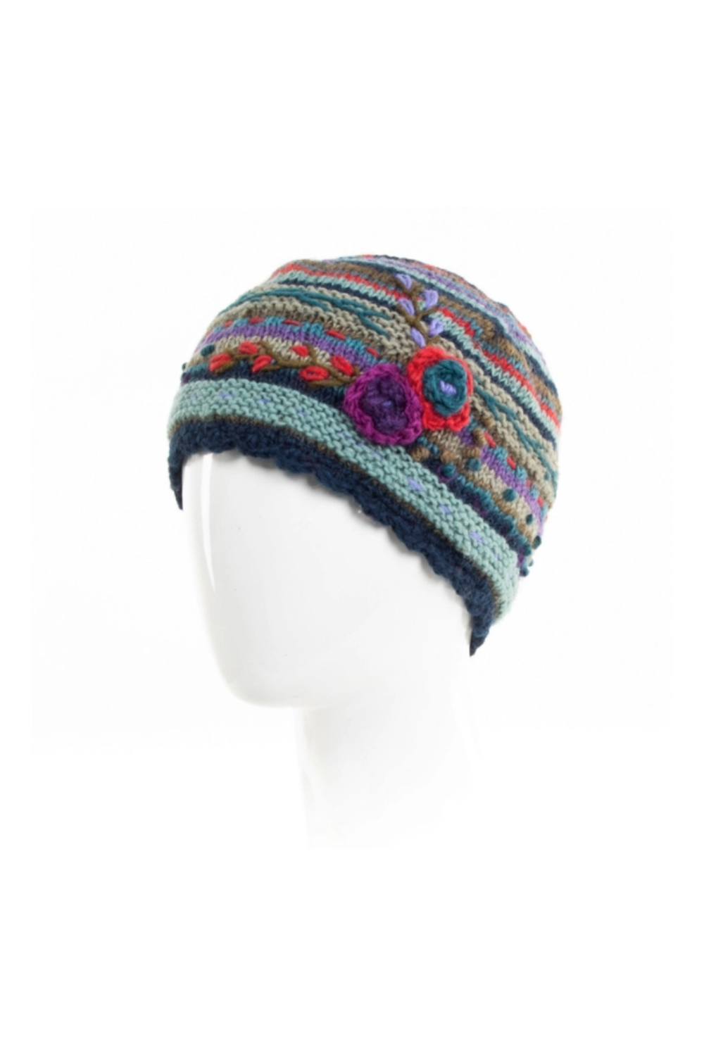 Knitted hat with floral designs