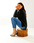 Woman in black mix rib tunic