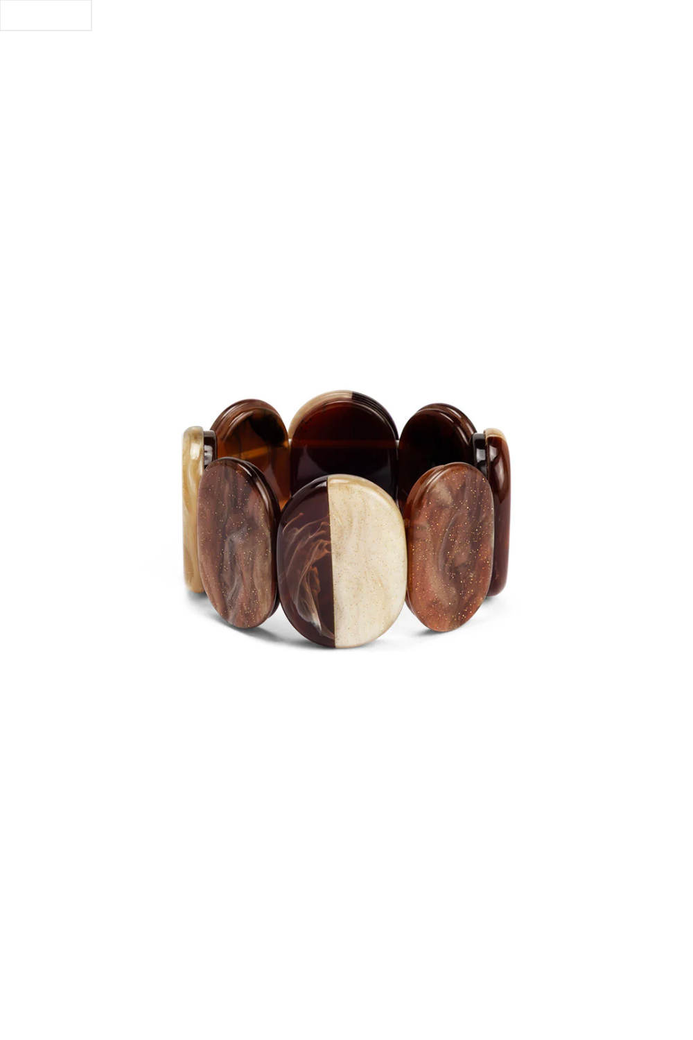 Wooden bracelet with a mix of brown and beige tones on a white background