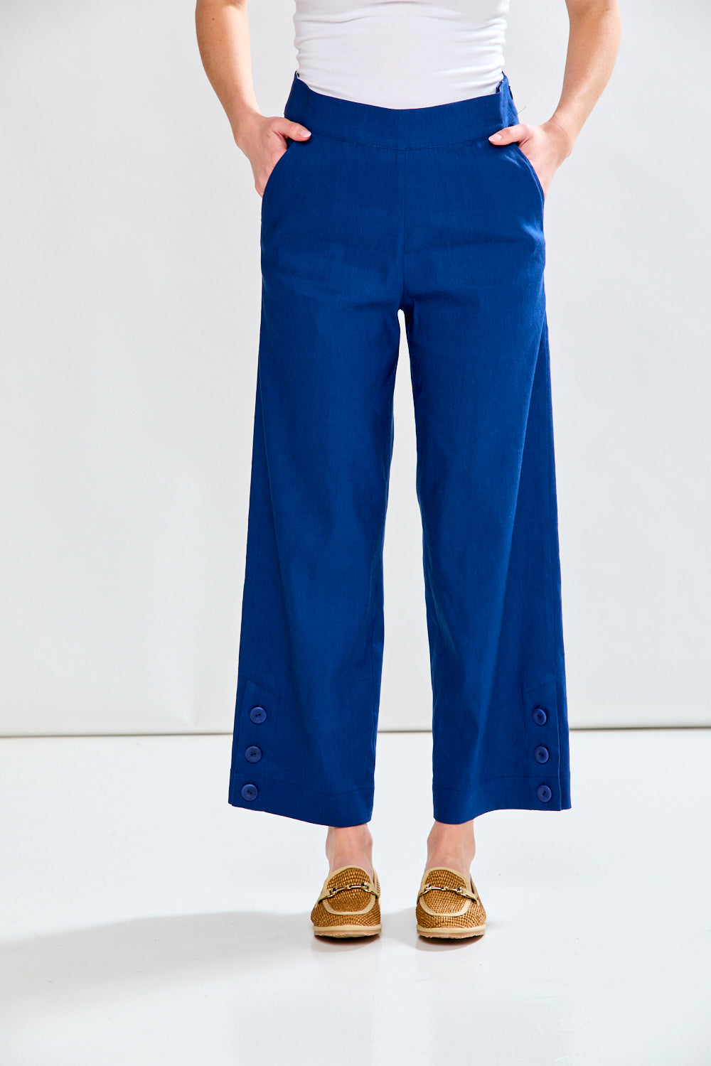 Woman in admiral blue pants