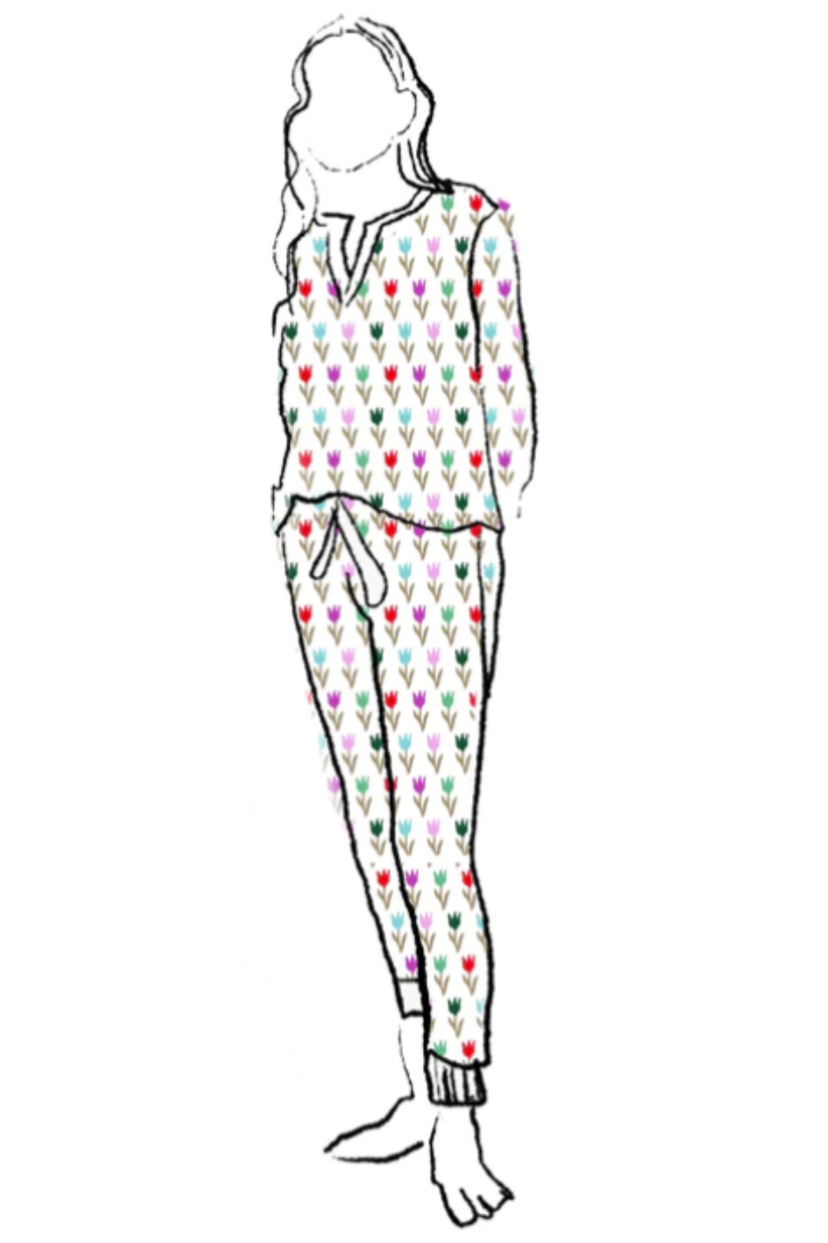 Woman in tulip pajama set