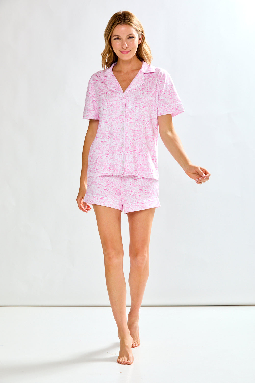 Woman in nantucket pajamas