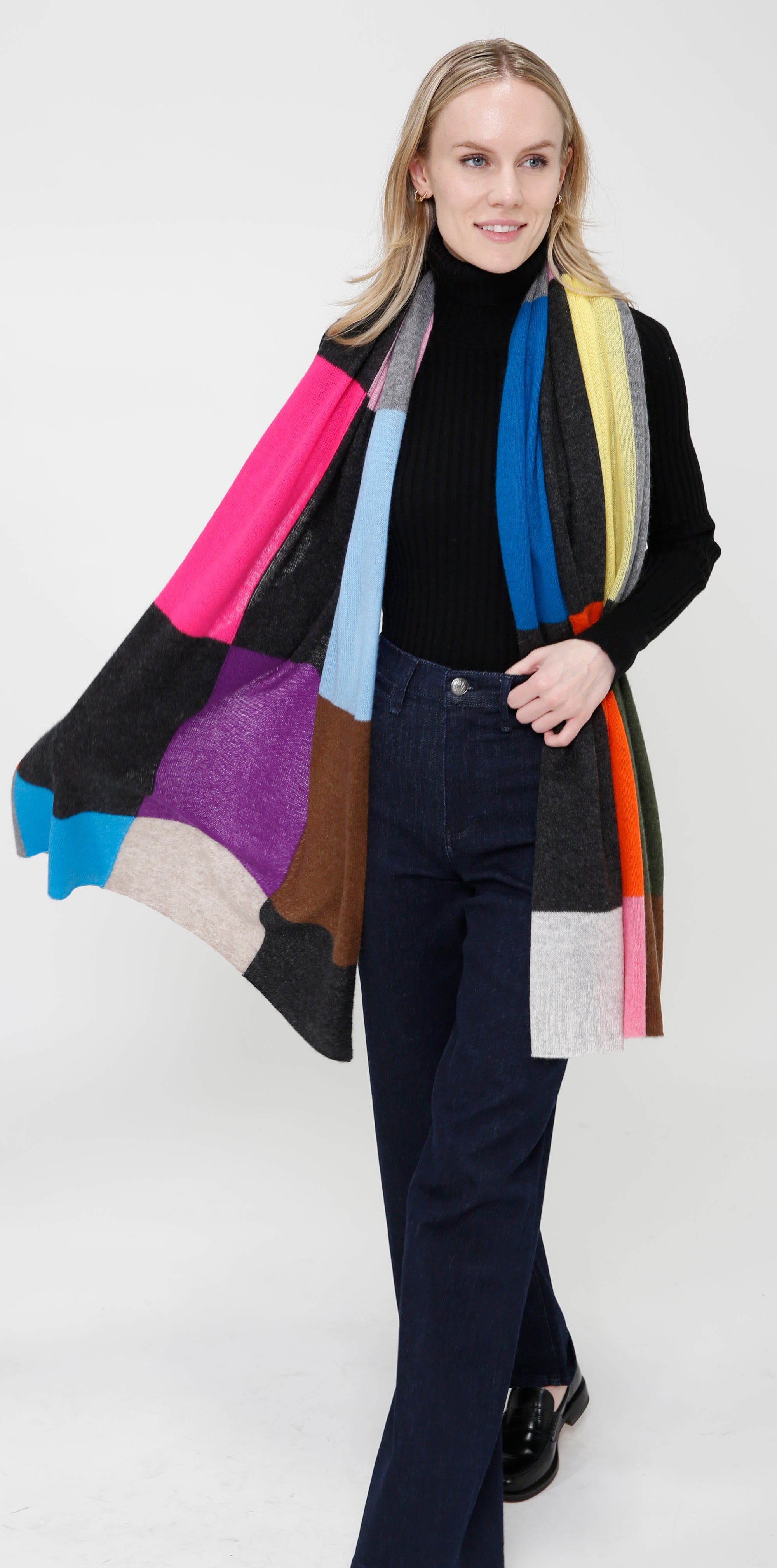 Woman in checker board scarf