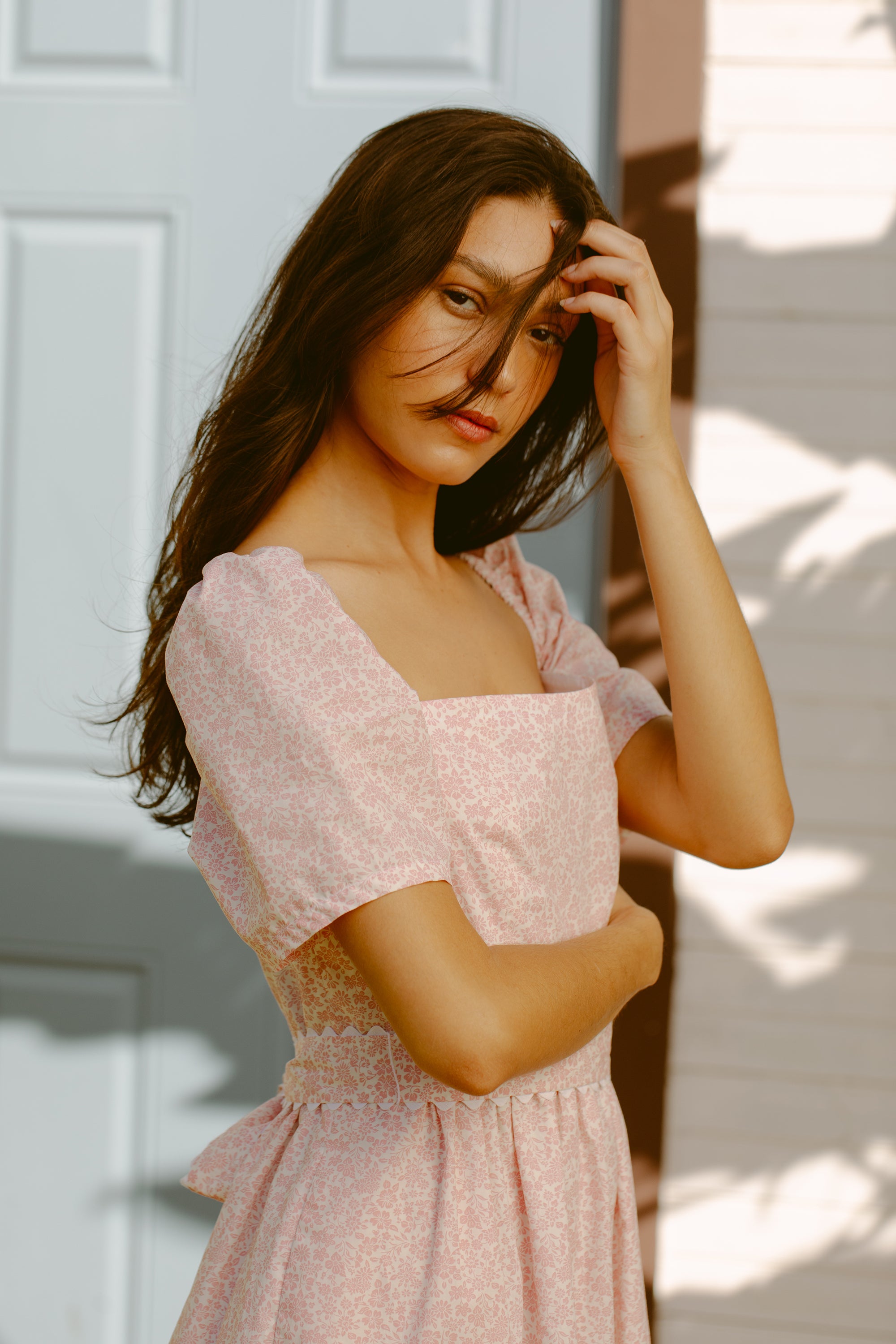 Woman in pink dress