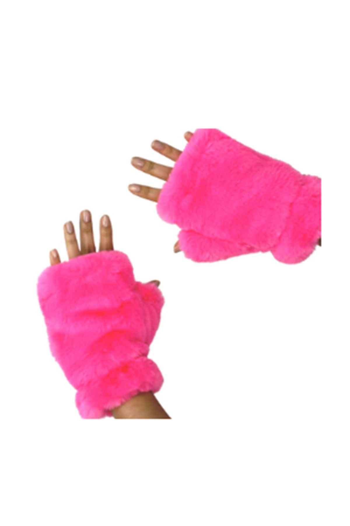 Pink faux fur fingerless gloves