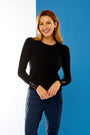 Sara Campbell Crew Neck Pullover With Buttons in Black